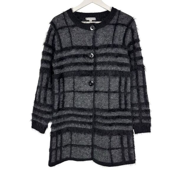Nicole Alexander Wool Blend Eyelash Longline Cardigan size Small Grey Black - Picture 1 of 5